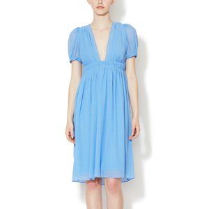 Vanessa Bruno blue crepe puff sleeve v neck dress